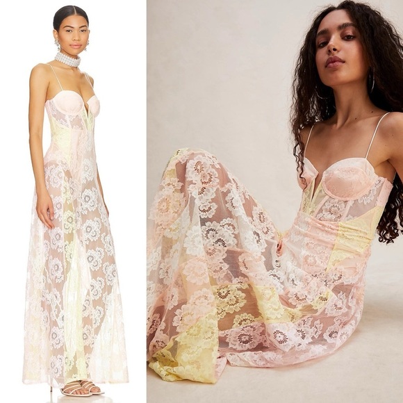 For Love & Lemons Blossom Lace Maxi Dress Size Medium NWT - Picture 3 of 16